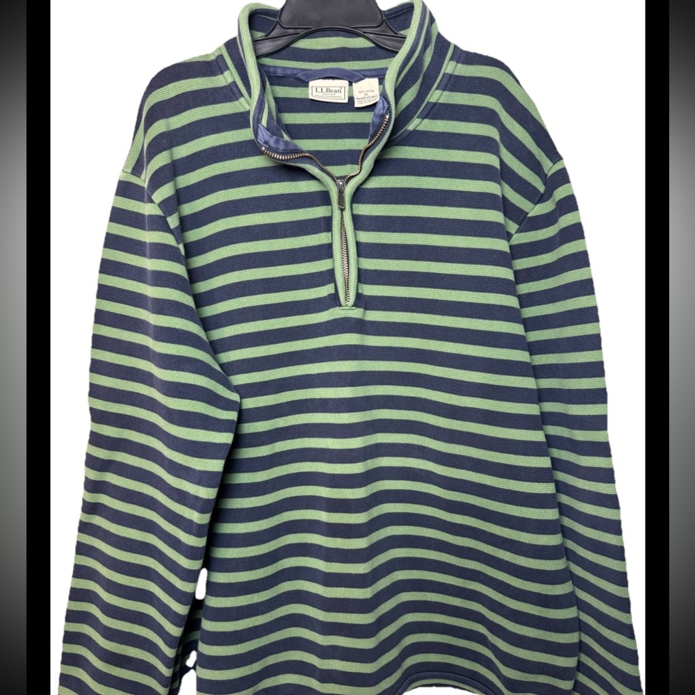 L.L. Bean 100% Cotton 90s Striped Quarter Zip Pullover Sweater XL Men’s heavy